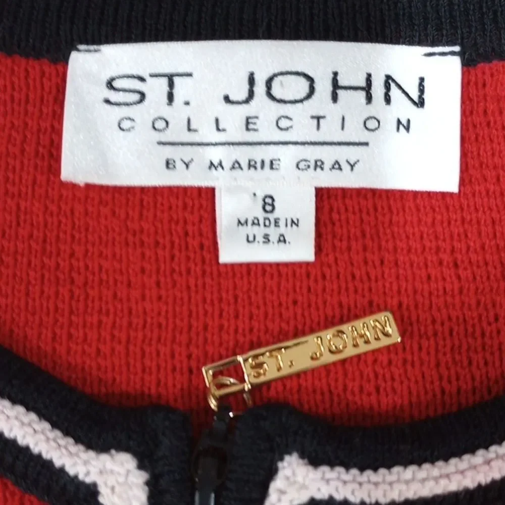 St. John Collection By Marie Gray Red Knit Zip Front Blazer Cardigan Sweater 8